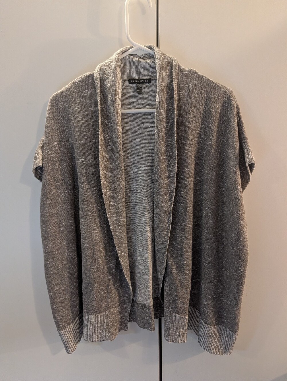 Eileen Fisher Heather Gray Open-Front Draped Cardigan Linen Blend